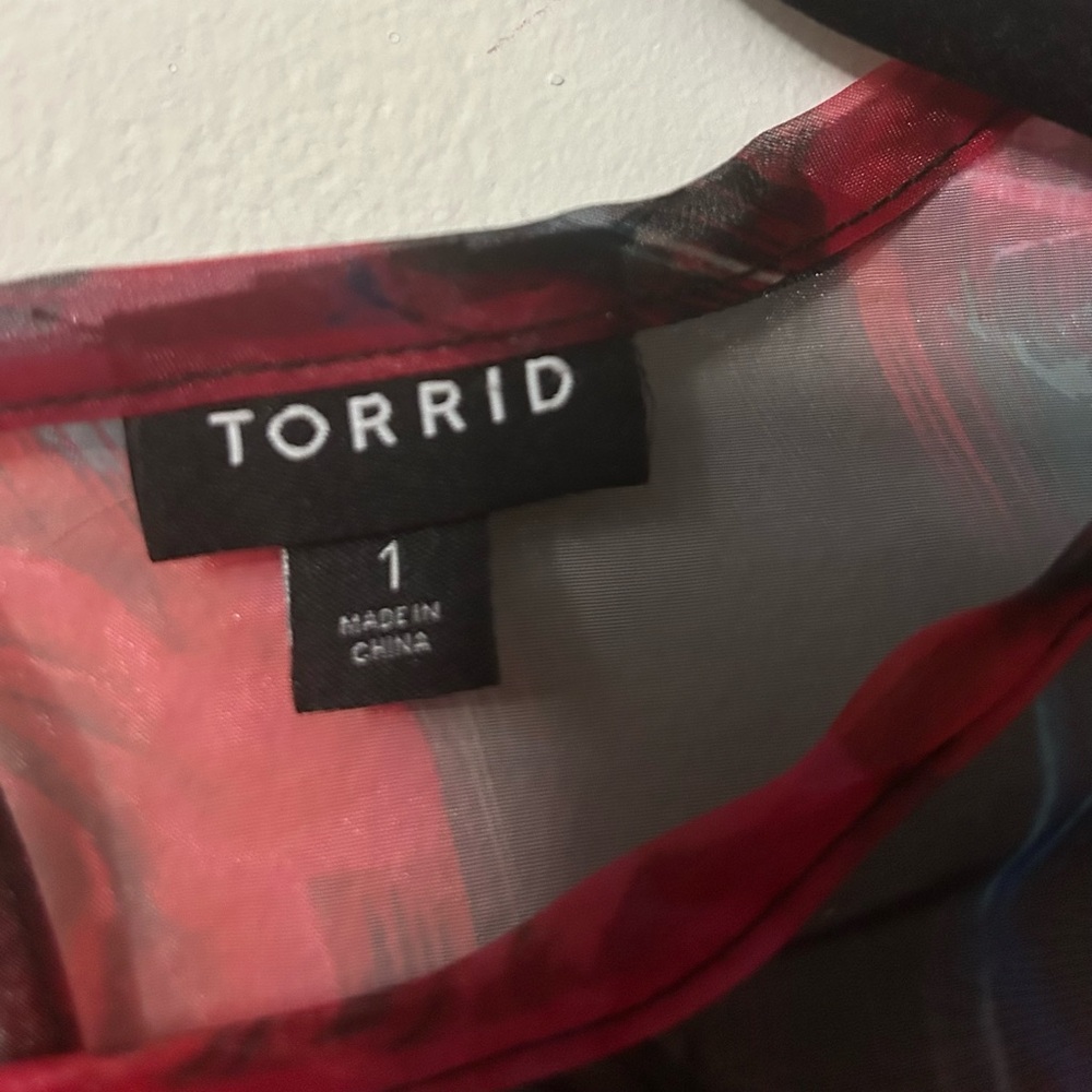 Torrid Organza Puff Sleeve Top - Red and Black Floral Sheer Blouse - Picture 6 of 7